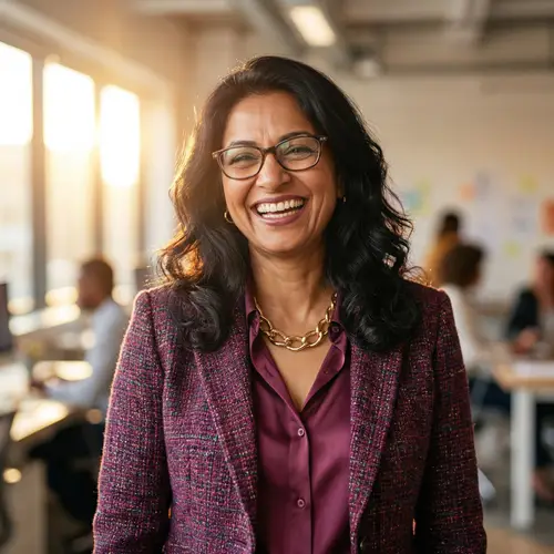 Joyful South Asian Marketing Manager Radiating Vibrant Energy