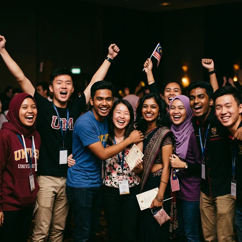 Happy Malaysian Students on a Dark Background Happy Malaysian Students on a Dark Background
