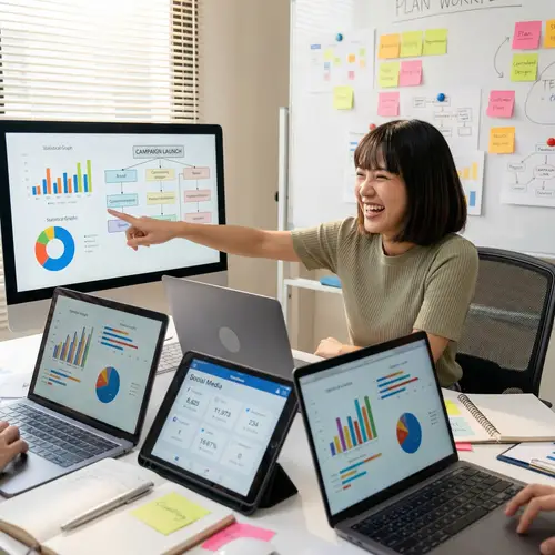 Passionate Asian Marketing Manager Crafting Campaign Strategy