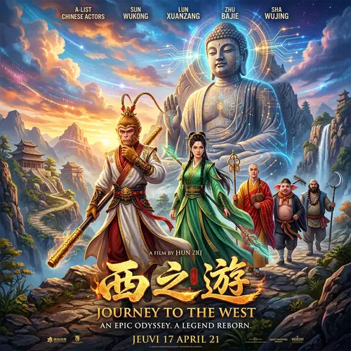 Journey to the West Movie Poster: Vibrant & Dynamic Fantasy Design