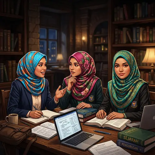 Malaysian Students in Hijab - Vibrant & Serious Academic Scene