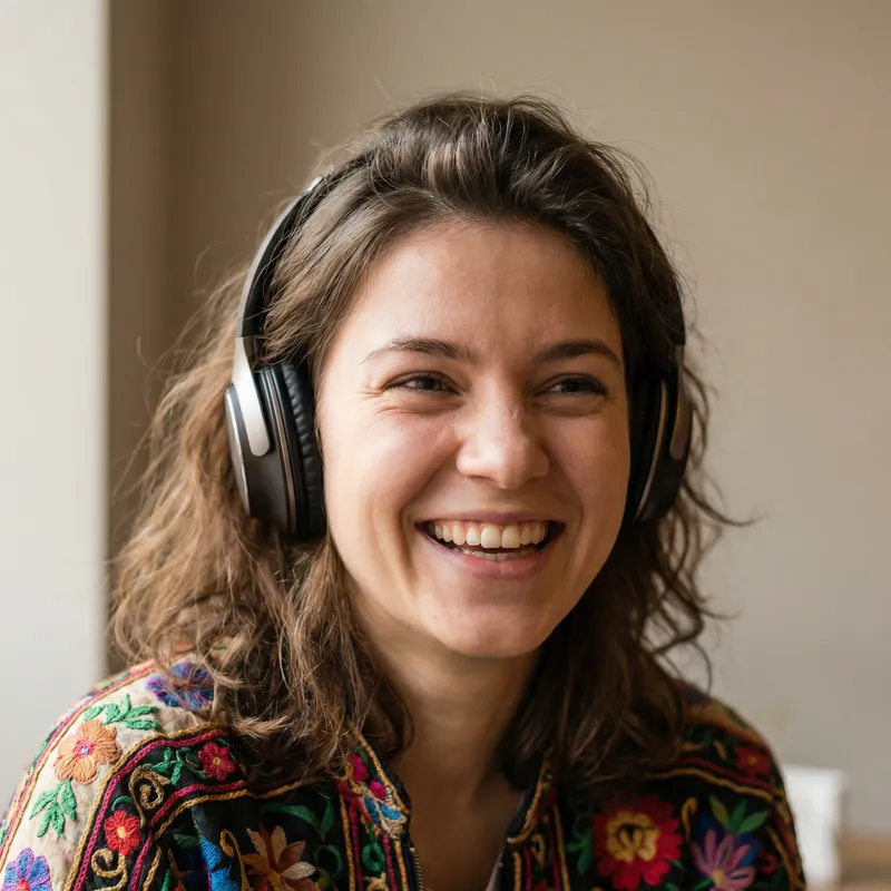 Vibrant Portrait of a Young Russian Woman in Headphones Vibrant Portrait of a Young Russian Woman in Headphones