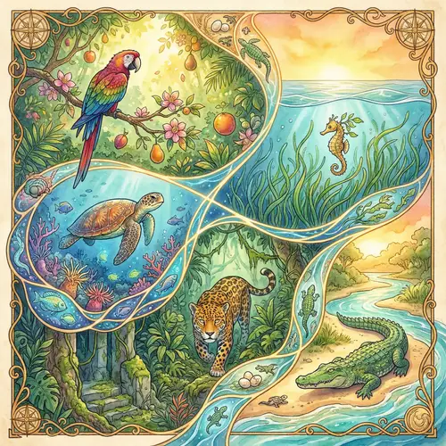 Whimsical Illustrated Map of Tropical Ecosystems