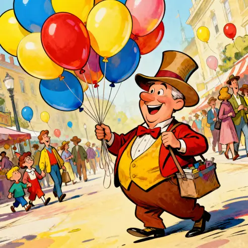 Whimsical Caricature of a Lively Street Scene