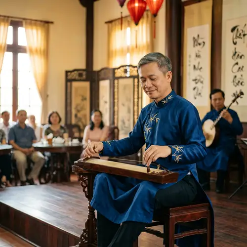 Sanh Playing Traditional Musical Instrument