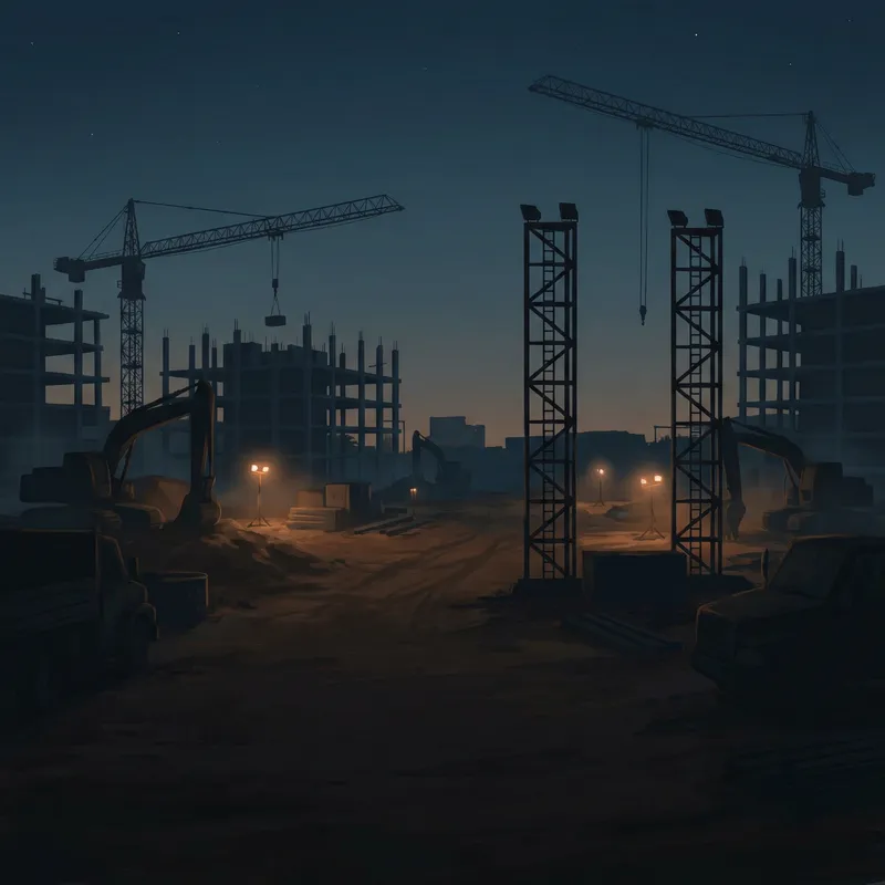 Nighttime Construction Site Silhouettes | Versatile Backdrop