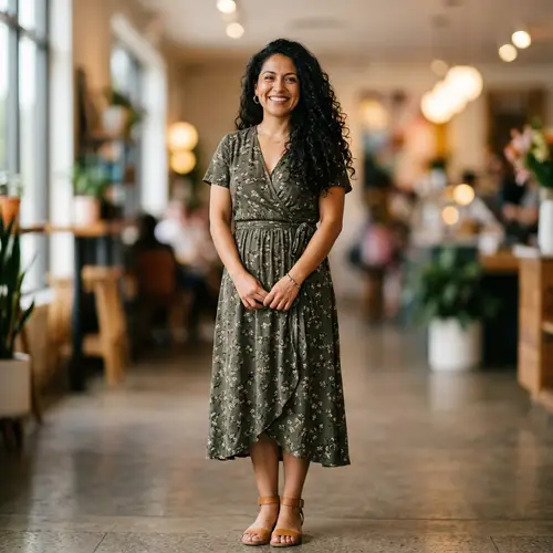 Confident Hispanic Woman in Casual Dress | Portrait Photo
