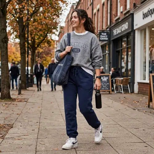 Stylish Dark Blue Sweat Pants Outfit