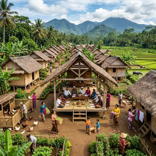 Traditional Indonesian Village Governance: Bamboo Houses & Custom Meetings