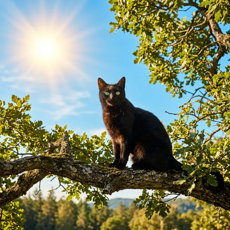 Radiant Sun with Black Cat - Serene Nature Scene Radiant Sun with Black Cat - Serene Nature Scene