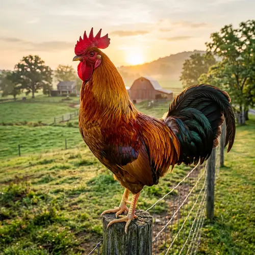 Vibrant Rooster at Sunrise | Farm Setting