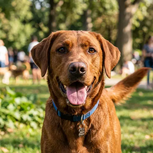 Playful Brown Fur Dog with Gleaming Eyes and Wagging Tail