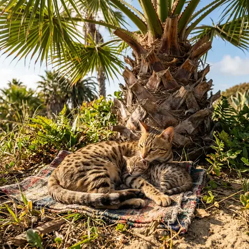 California Spangled Cat and Kitten Cuddling