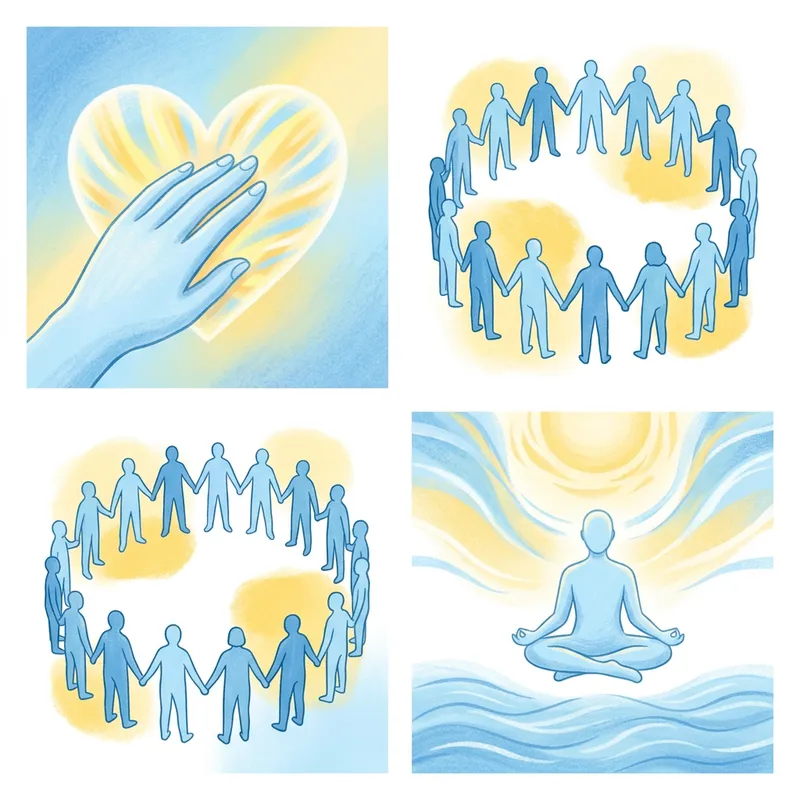 Illustrating Self-Compassion: Kindness, Humanity, Mindfulness in Light Blue