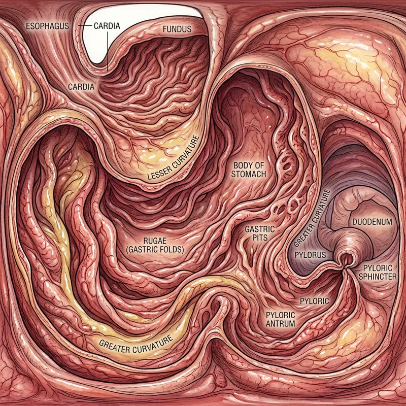 Detailed 360-Degree Stomach Interior Illustration