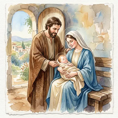Watercolor Painting of Saint Joseph and Virgin Mary