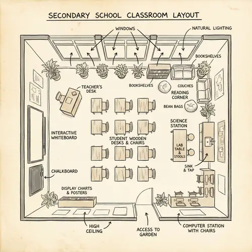 Detailed Classroom Floorplan for Secondary Schools