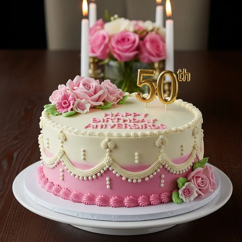 Amaka Medeiros' 50th Birthday Cake: Cream & Pink