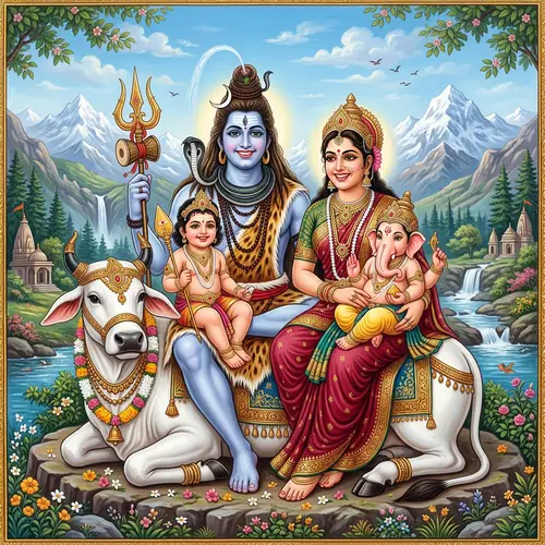 Divine Lord Shiva and Maa Parvati Art | Ganesha and Kartikeya