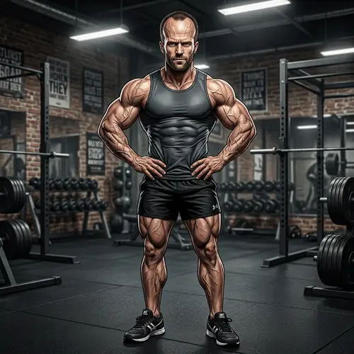 Hyper-Realistic Muscular Character in Gym Outfit with Vein-Adorned Head