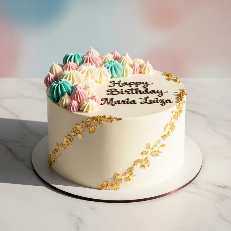 Elegant White Birthday Cake with Gold Flakes Elegant White Birthday Cake with Gold Flakes