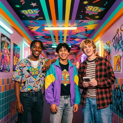 Colorful Hallway with Diverse Young Men | Toy Commercial Vibe