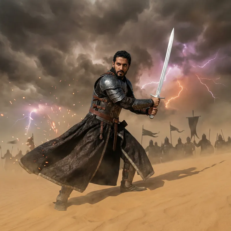 Powerful Middle-Eastern Warrior in Battle Powerful Middle-Eastern Warrior in Battle