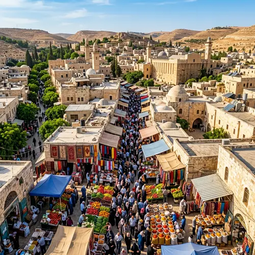 Bustling Market in Palestine: Diverse People and Vibrant Goods
