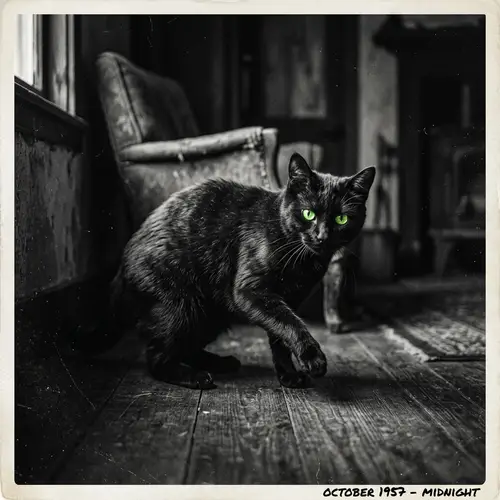 Mischievous Black Cat | Vintage Black and White Photo