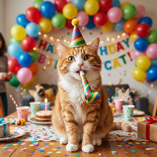 Joyful Cat Party | Colorful Celebration with Cat in Party Hat