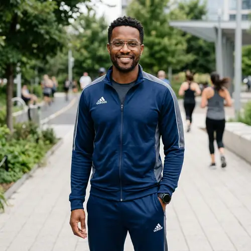 Brown Skin Man in Silver Glasses | Sportwear Suit Style