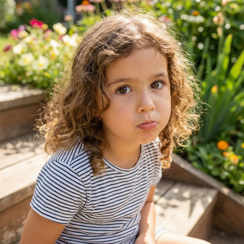 Adorable Girl with Curly Hair and Big Brown Eyes