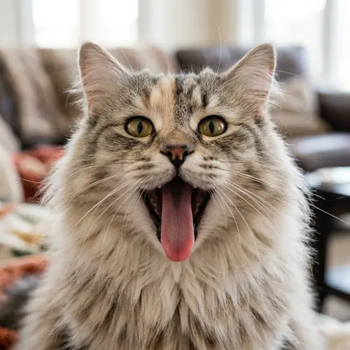 Fluffy Cat Panting Like a Dog: Adorable Close-Up