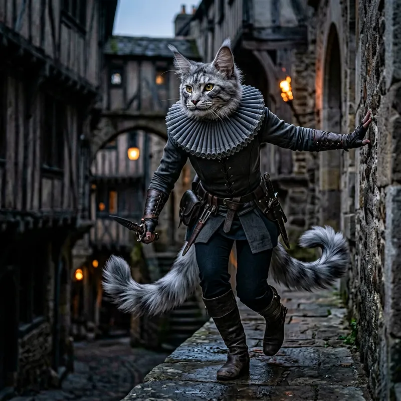 Elegant Grey Tabaxi Female Rogue with Fluffy Ears Elegant Grey Tabaxi Female Rogue with Fluffy Ears