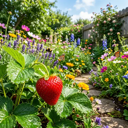 Bright Red Strawberry in Serene Garden