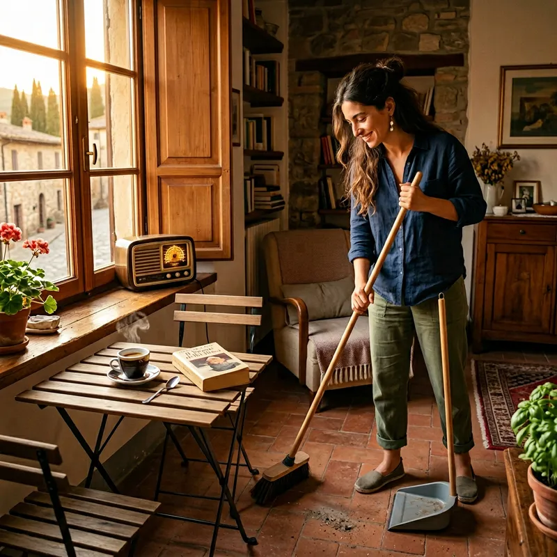 Monica Belluchi Sweeping Her House at Sunset