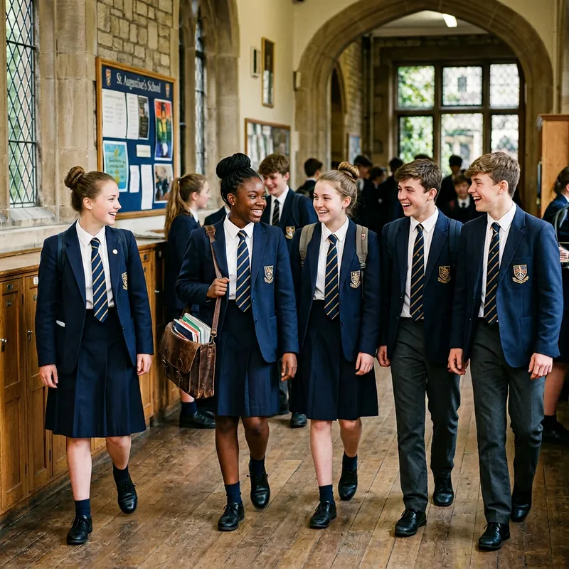 Happy UK Private School Students in Traditional Uniforms Happy UK Private School Students in Traditional Uniforms