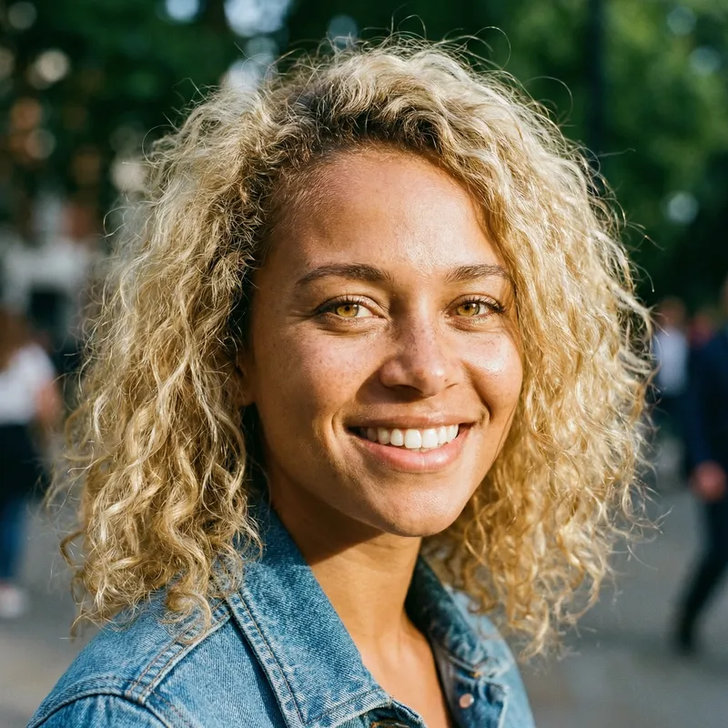 Stunning Biracial Woman with Blonde Hair and Gold Eyes