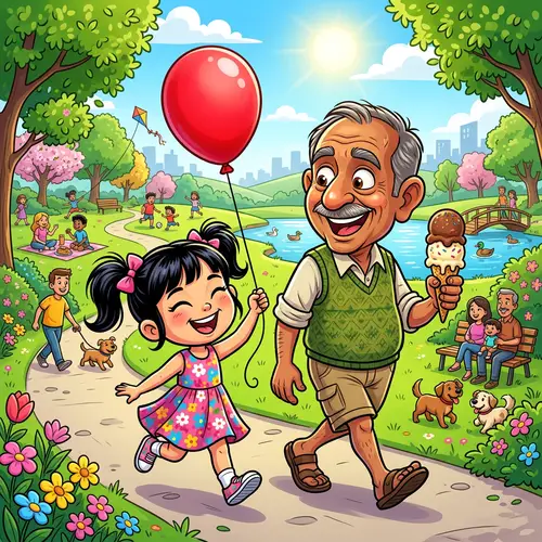 Cartoon Characters Enjoying a Sunny Day in the Park