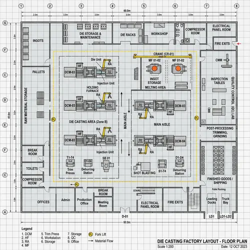 2D Factory Layout with Die Casting Machines