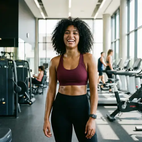 Dynamic Woman in Burgundy Sports Bra and Black Leggings