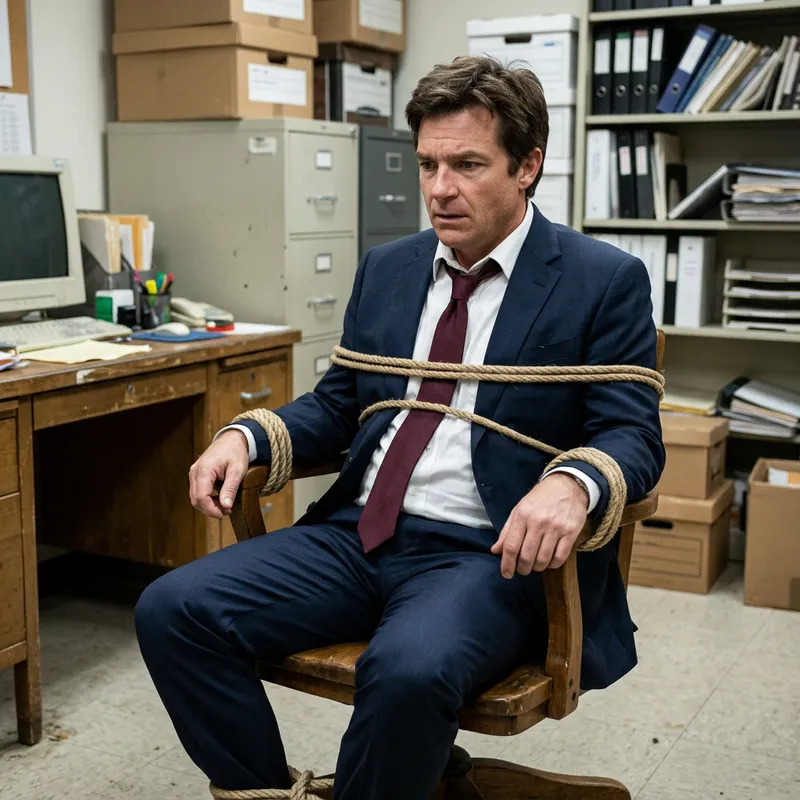 Businessman Tied Up in Ropes - Struggles in Focus