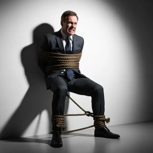 Businessman Tied Up in Ropes - Struggles in Focus