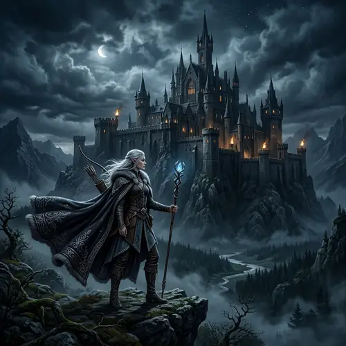 Mystical Elf in a Dark Fantasy Castle