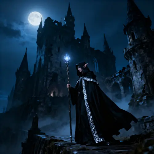 Mystical Elf in a Dark Fantasy Castle