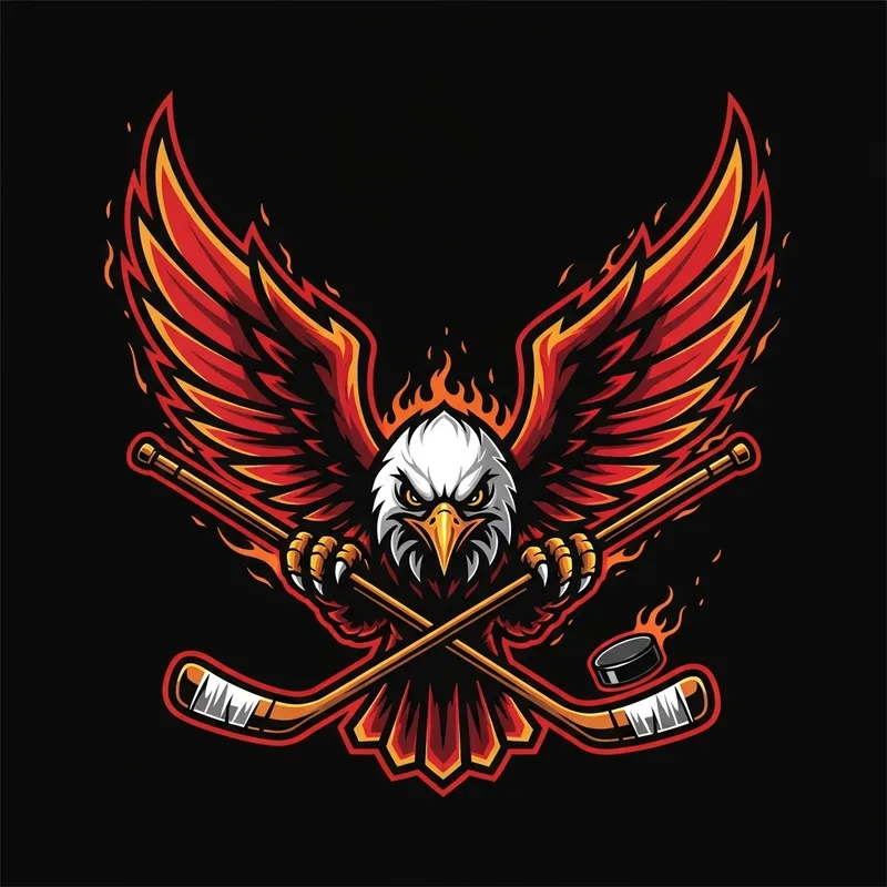 Eagle Sport Mascot Logo in Hockey & Fire Colors