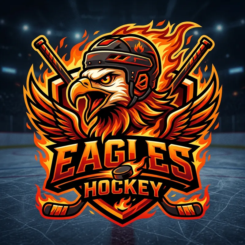 Eagle Sport Mascot Logo in Hockey & Fire Colors Eagle Sport Mascot Logo in Hockey & Fire Colors