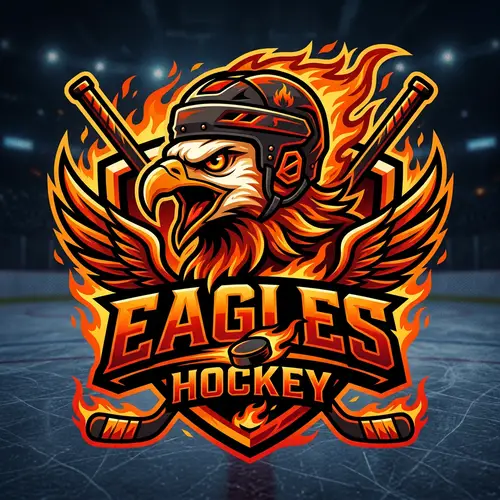 Eagle Sport Mascot Logo in Hockey & Fire Colors