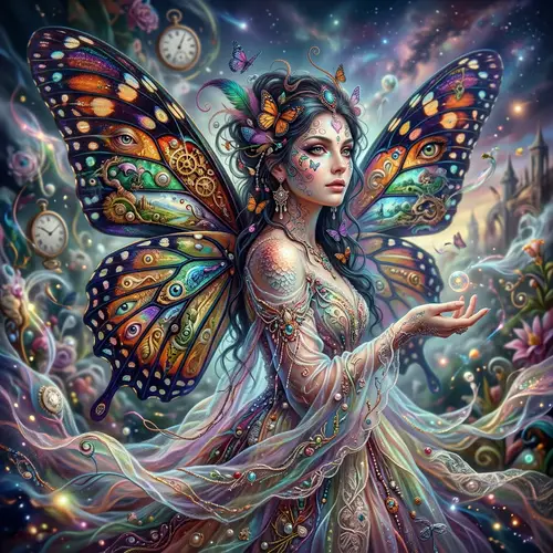 Surreal Portrait of Woman with Butterfly Wings in Vibrant Colors
