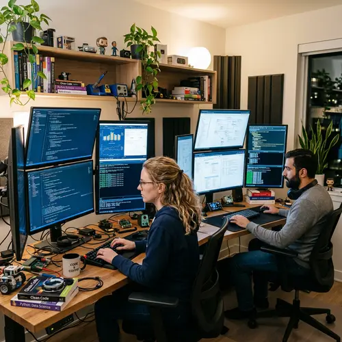 Professional Technological Enthusiasts in Modern Workspace